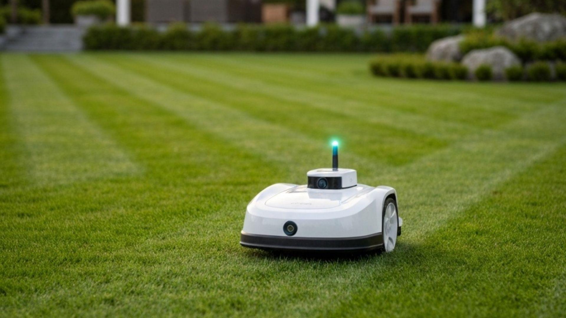 Dreame robotgressklipper med LiDAR-sensor på en moderne norsk hageplen