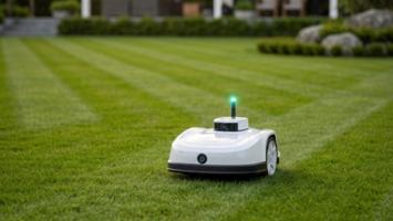 Dreame robotgressklipper med LiDAR-sensor på en moderne norsk hageplen