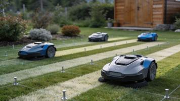 Robotgressklippere på testplen med tekniske markører