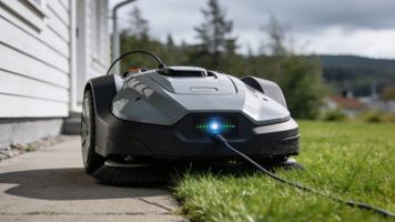 Kabelfri robotgressklipper som navigerer langs en plenkant