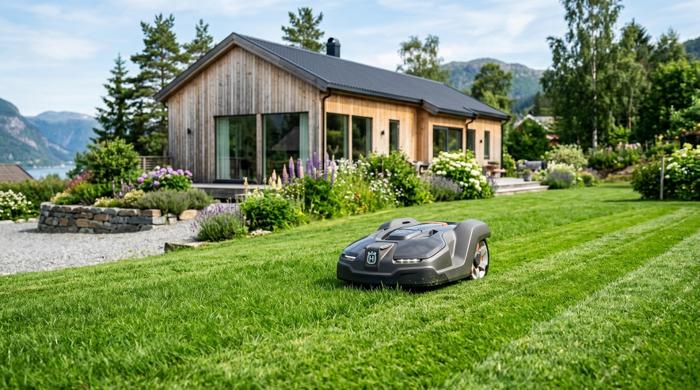 Robotgressklipper i toppklassen på en velstelt norsk hageplen