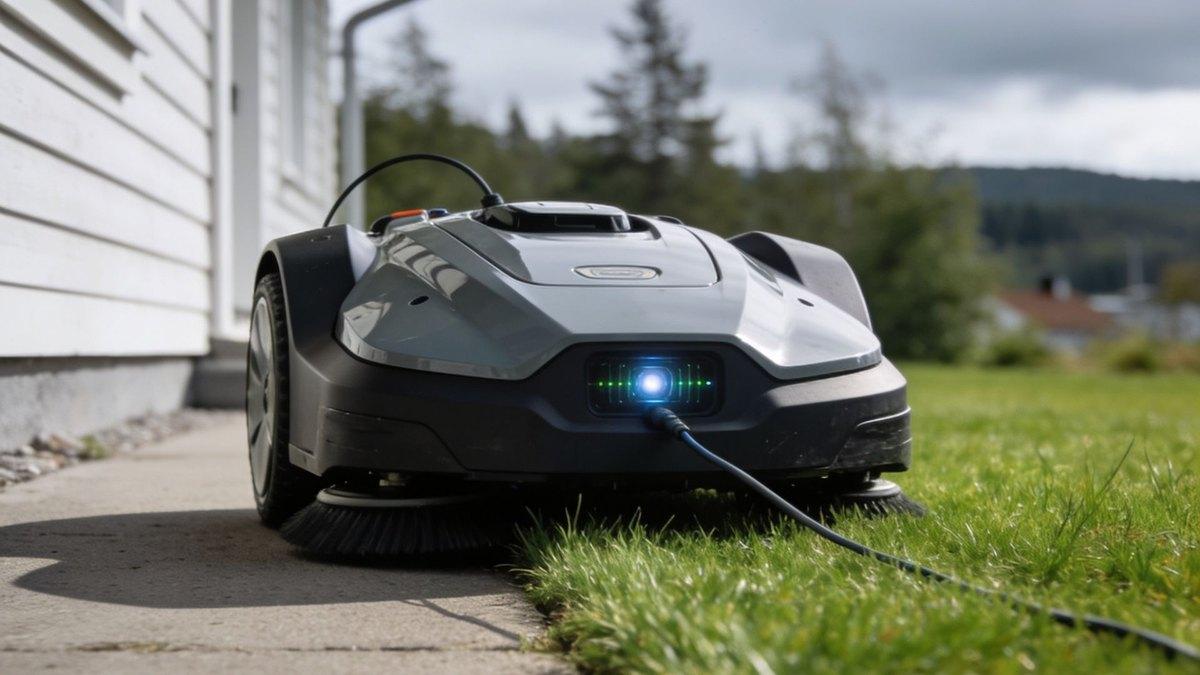 Kabelfri robotgressklipper som navigerer langs en plenkant