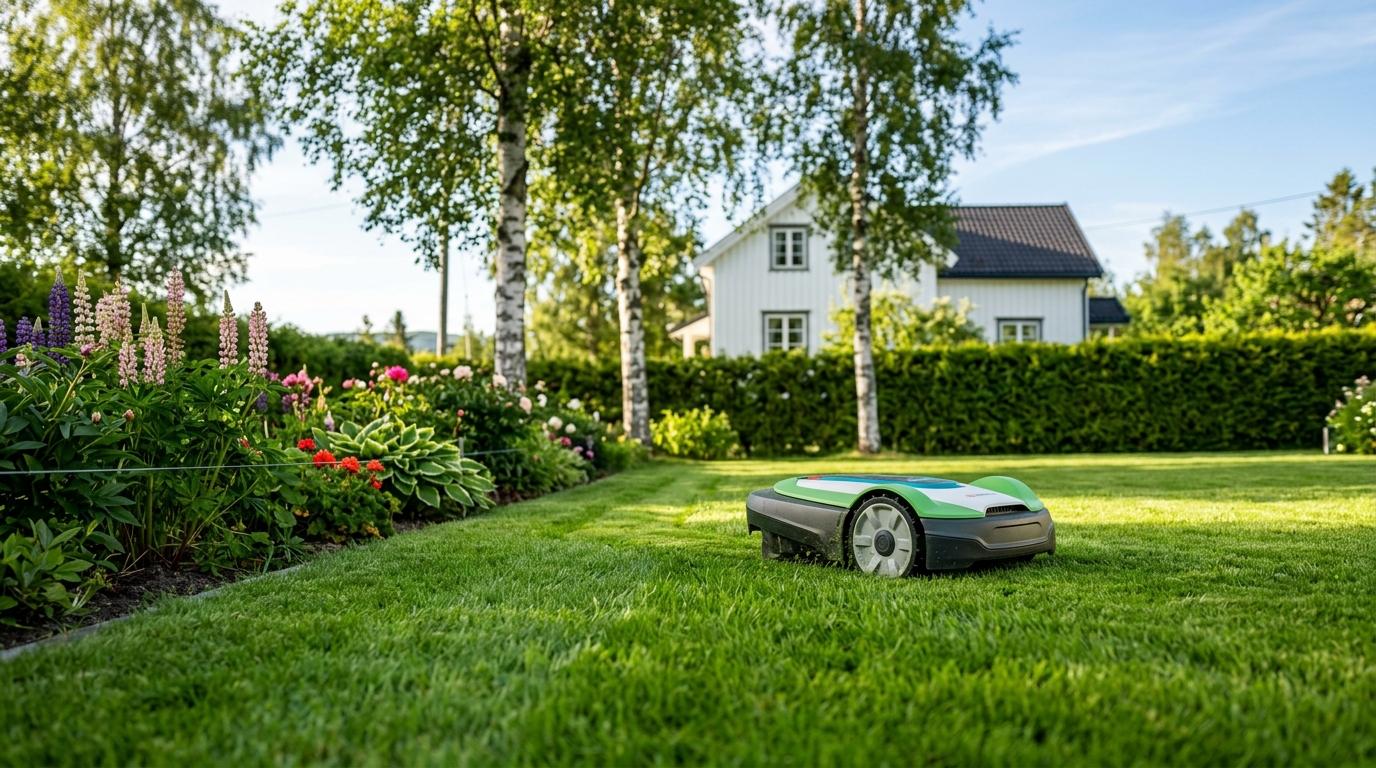 Gardena SILENO robotgressklipper på en velpleid norsk hageplen